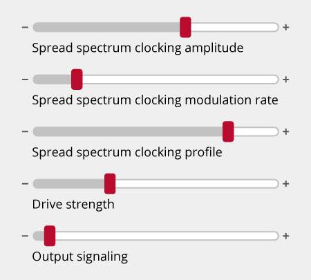 Sliders for SSC amplitude, SSC modulation rate, SSC profile, Edge rate, Drive strength regulation