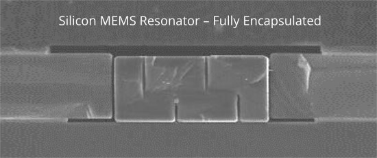 silicon MEMS resonator cross section image, fully encapsulated