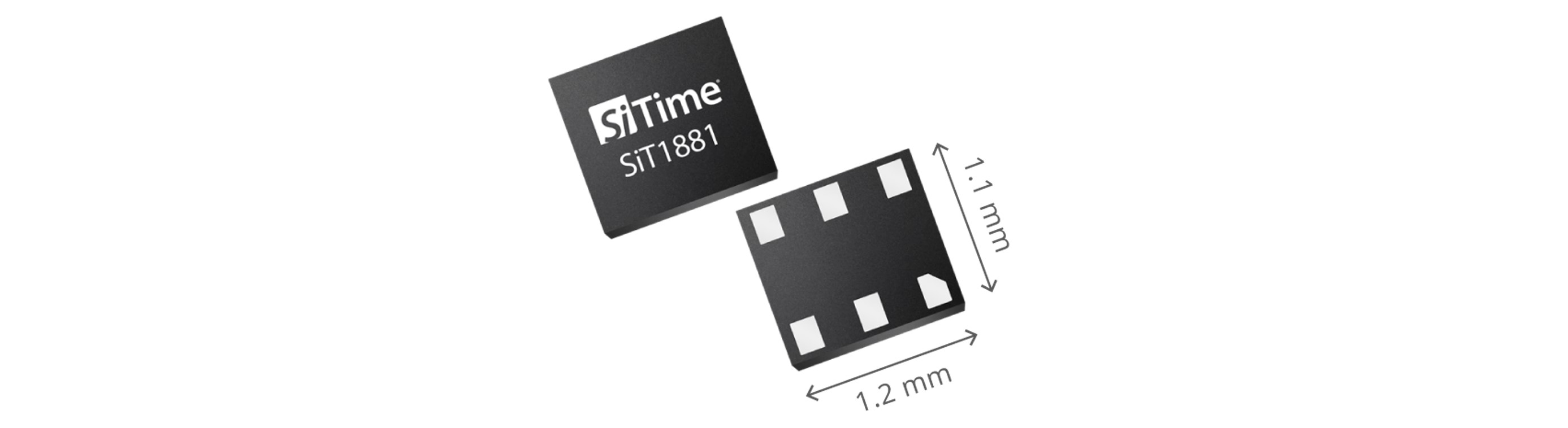 SiTime-SiT1881-kHz-oscillator-package with dimensions of 1.2 by 1.1 mm
