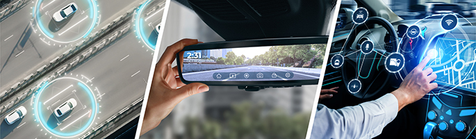 3 automotive applications: ADAS - smart mirror - infotainment