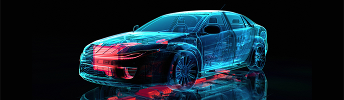 Semi transparent car on black background - automotive