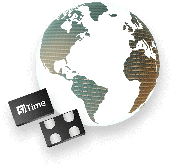 SiTime chipset on top of Earth globe with wafer texture