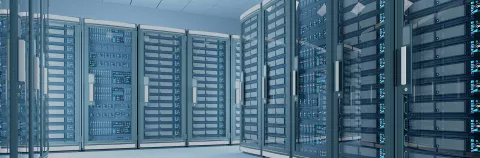 Data center with rows of network servers