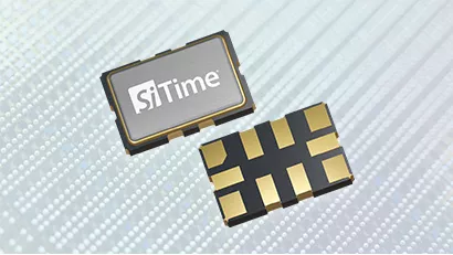 5032 10-Pin Ceramic MEMS Oscillator on a silicon wafer