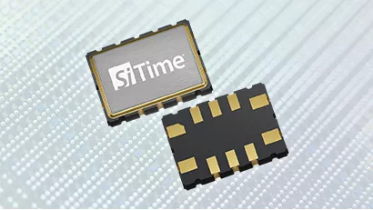 7050 10-Pin Ceramic MEMS Oscillator on a silicon wafer