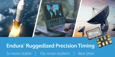 Endura™ applications: Cargo launch rocket takes off; Person using ruggedized laptop; Side view of backlit satellites on beautiful sky background