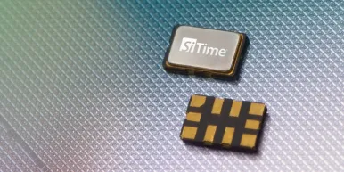 Elite RF parts with SiTime logo on silicon wafer background